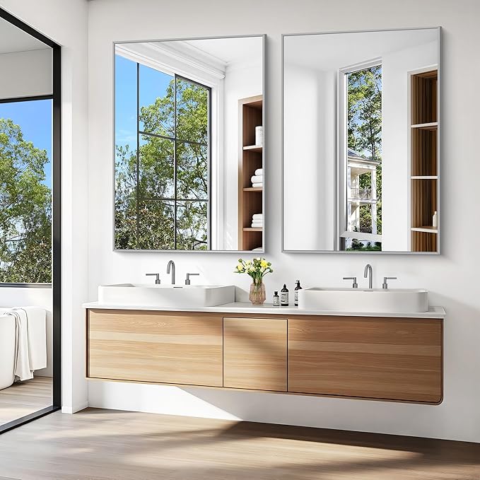 KOCUUY Silver Bathroom Mirror, Brushed Nickel Vanity Mirror - Image 8