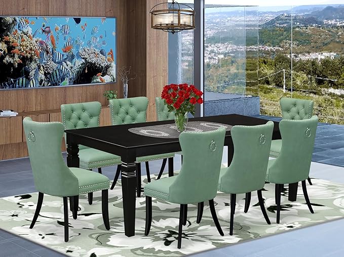 East West Furniture LGDA9-BLK-22 9 Piece Dining Set Includes a Rectangle - Image 2