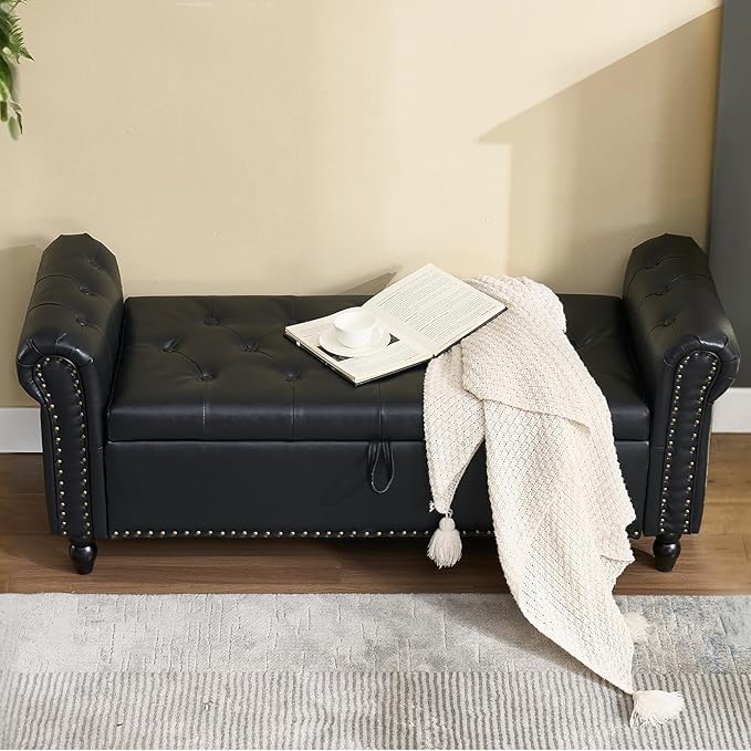 Furniliving 55” End of Bed Bench, Bedroom Bench - Image 6