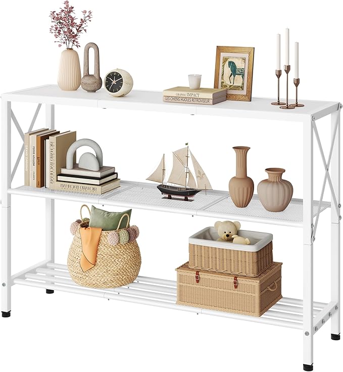 Hoctieon White Industrial Console Table, 3 Tier Entryway Tables, Hallway Desk by Hoctieon