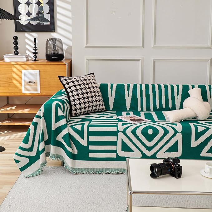 HANDONTIME Couch Cover Boho Sofa Covers Washable Forest Green Dog Covers by HANDONTIME