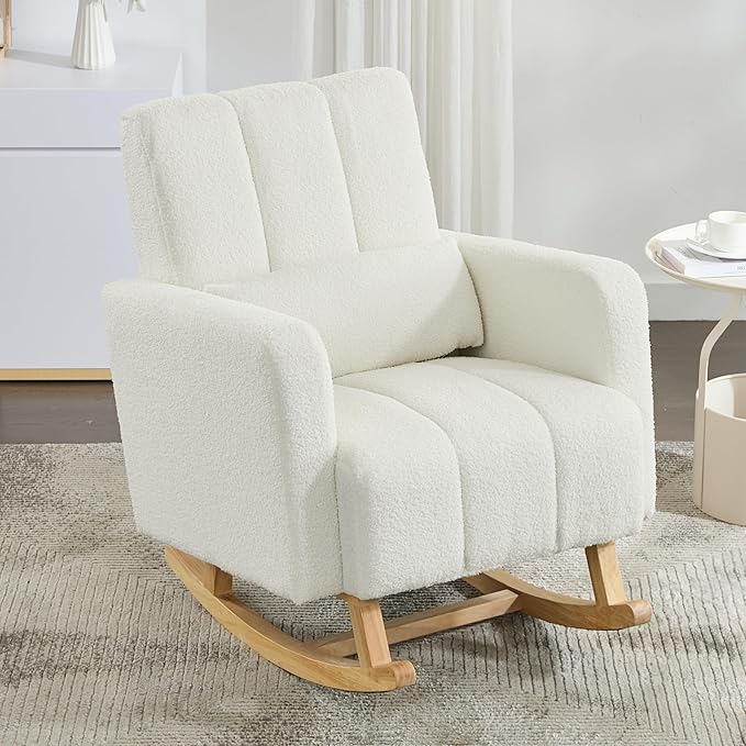 Christopher Knight Home Mapo Wooden Rocking Chair Indoor, Teddy Upholstered - Image 5