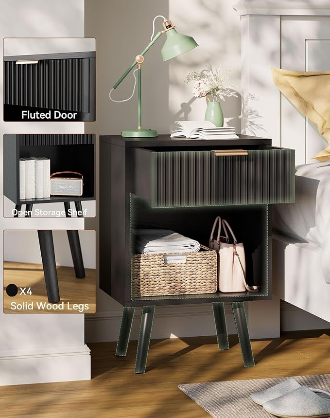 YMYNY Mid Century Modern Nightstand, Side Table, Fluted Night Stand - Image 8