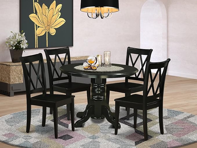 East West Furniture SHCL5-BLK-W 5 Piece Dining Room Table Set Includes a Round - Image 2