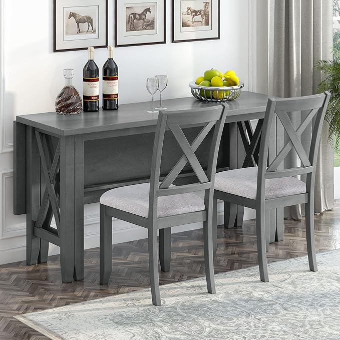 Ball & Cast 6-Piece Dining Table Set, Rectangular Dining Room Foldable Table - Image 3