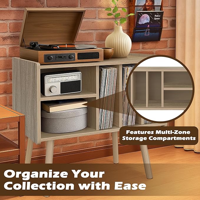 Record Player Stand with Vinyl Storage, Wooden Record Player Table with 5 - Image 5