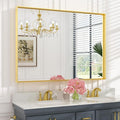Keonjinn Gold Bathroom Mirror 48” x 36” Brushed Gold Metal Framed Mirror by Keonjinn