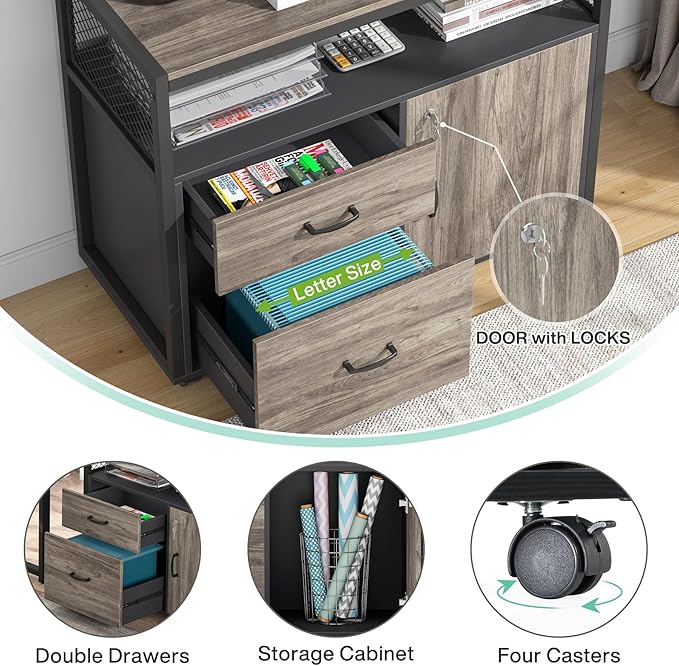 Tribesigns L Shaped Desk with Drawer Cabinet, 2 Piece Home Office Furniture - Image 4