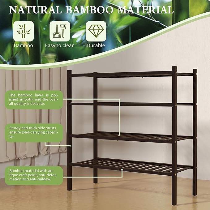 4 Tier Bamboo Shoe Rack for Closet Free Standing Wood Shoe Shelf for Entryway - Image 6