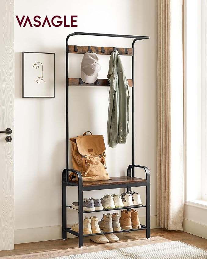 VASAGLE 5-Tier Industrial Bookshelf and 4-in-1 Entryway Coat Rack - Image 6