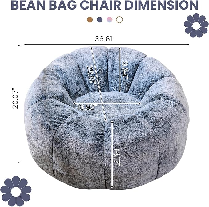 Bean Bag Chair with Filler, Faux Fur Comfy Chair with Petal Armrest Fluffy - Image 2