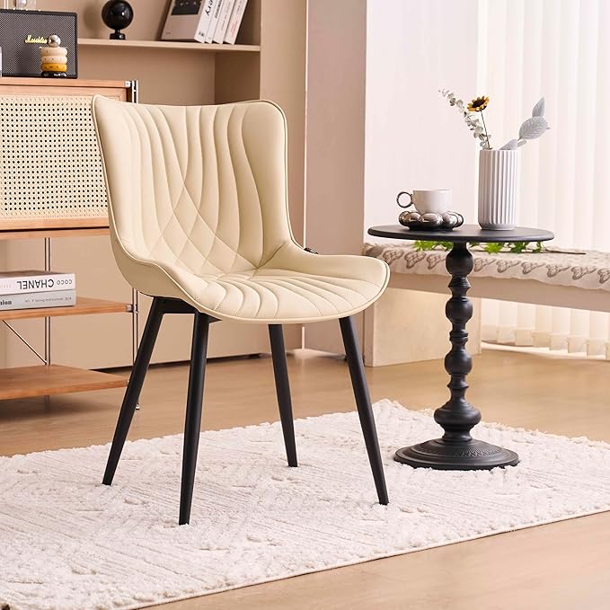 Kidol & Shellder Beige Dining Chairs Set of 2, Faux Leather Upholstered Mid - Image 7