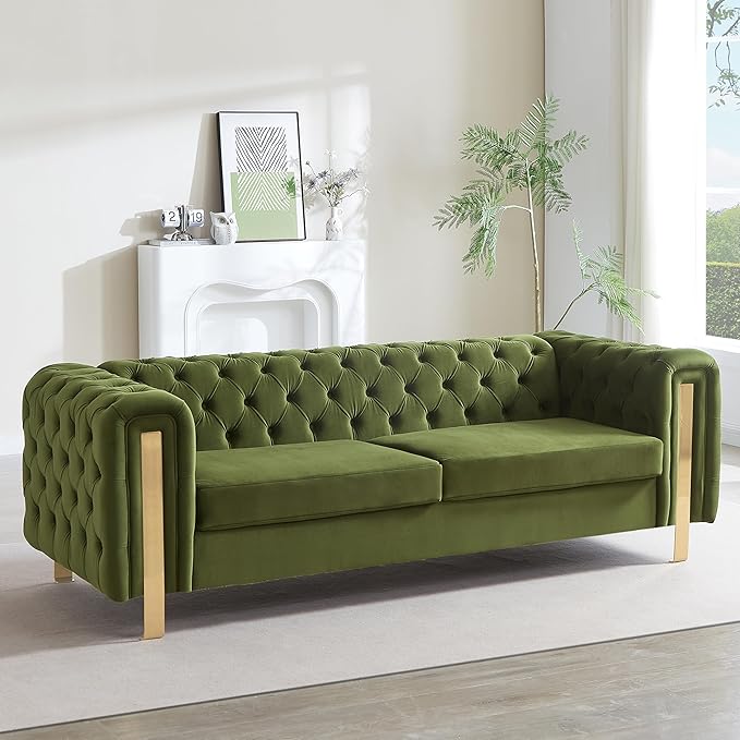 Merax Comfy 3-seat Sofa with Tufted Back and Arm and Gold Iron Legs, Modern by Merax