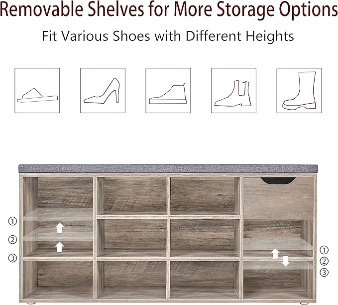 DINZI LVJ Shoe Bench, Entryway Storage Bench - Image 4