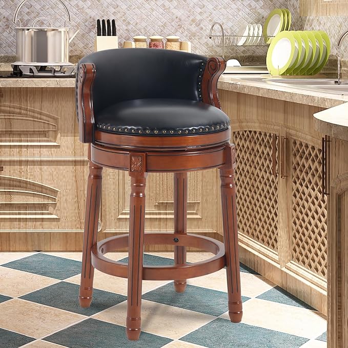 CozyRain Bar Stools Rubber Wood Counter Height Bar Stool Leather Upholstered - Image 2