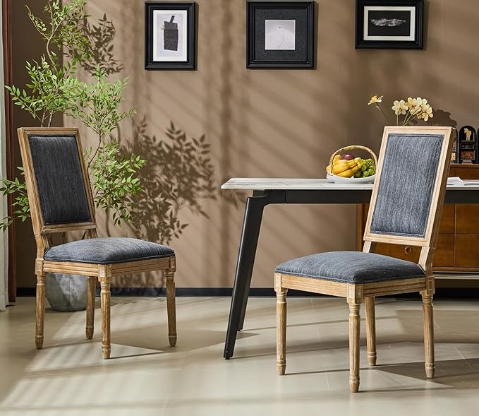 Merax Upholstered Solid Wood Dining Chairs Set of 2, French Country Style by Merax