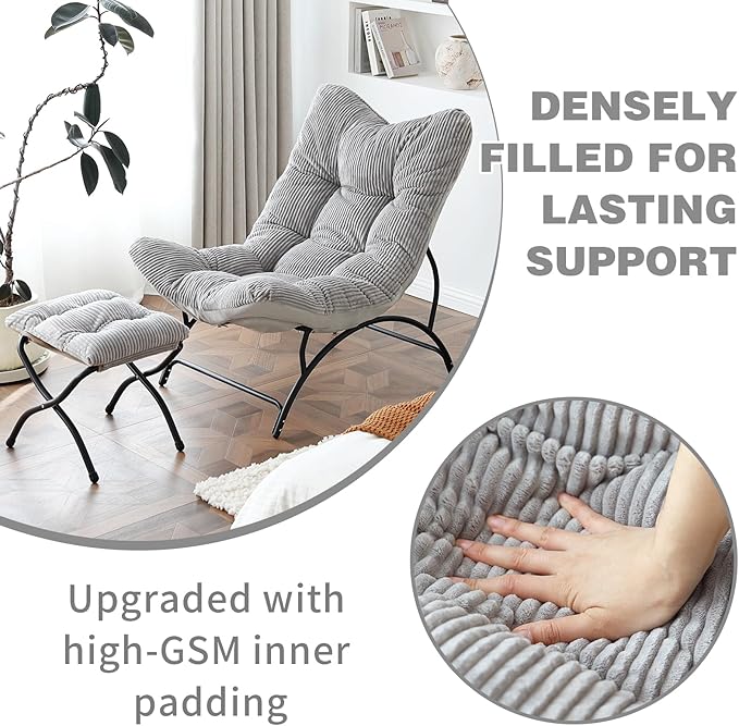 Welnow Accent Chair with Ottoman, Lounge Comfy Soft Leisure Metal Frame Reading - Image 6