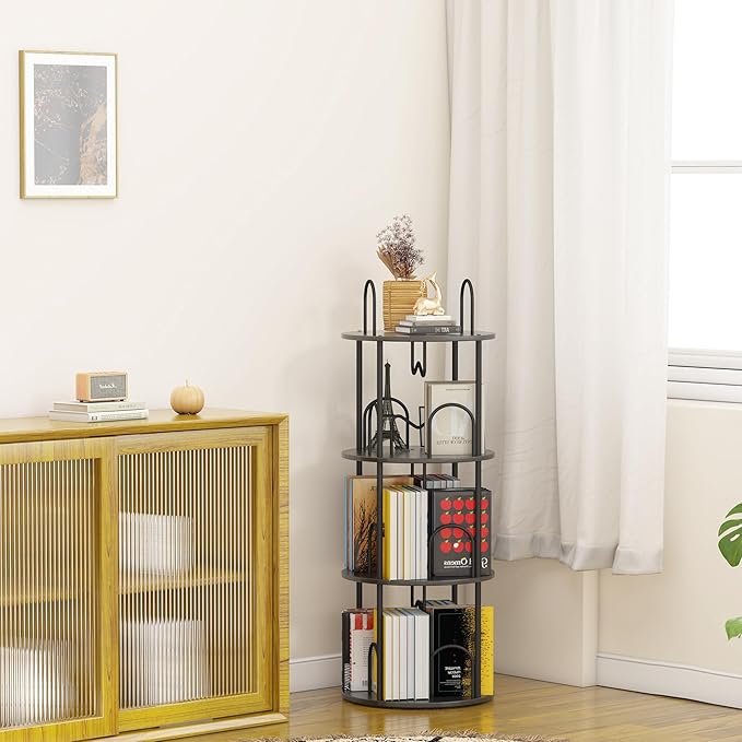 3 Tier Rotating Bookshelf, 360° Spinning Bookshelf Tower, Round Narrow Space - Image 2
