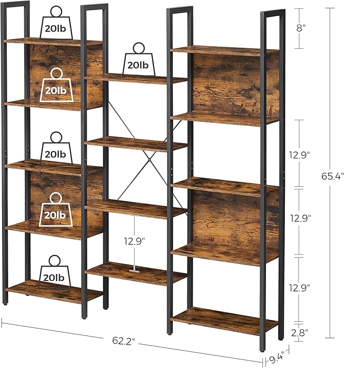 VASAGLE 5-Tier Bookcase with 14 Shelves, Book Shelf with Metal Frame, Bookshelf - Image 3