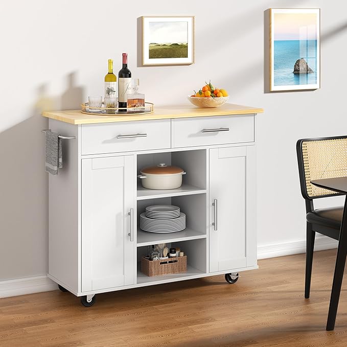 Shintenchi Kitchen Island with Storage, Kitchen Island Cart on Wheels with 3 - Image 7