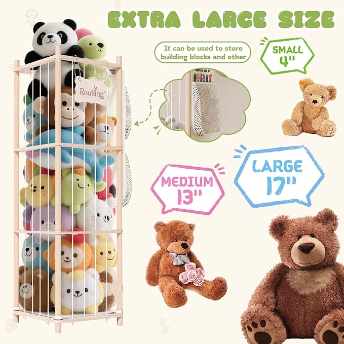 Stuffed Animal Storage & Organizer, 54 inch Tall Wooden Cute Zoo Toy Holder - Image 4