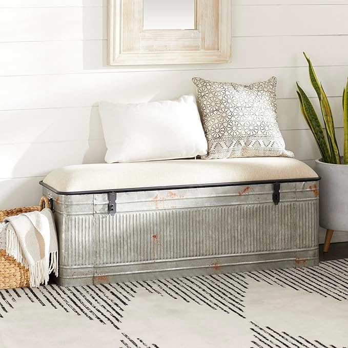 Deco 79 Metal Room Storage Bench Galvanized Entryway Bench - Image 2