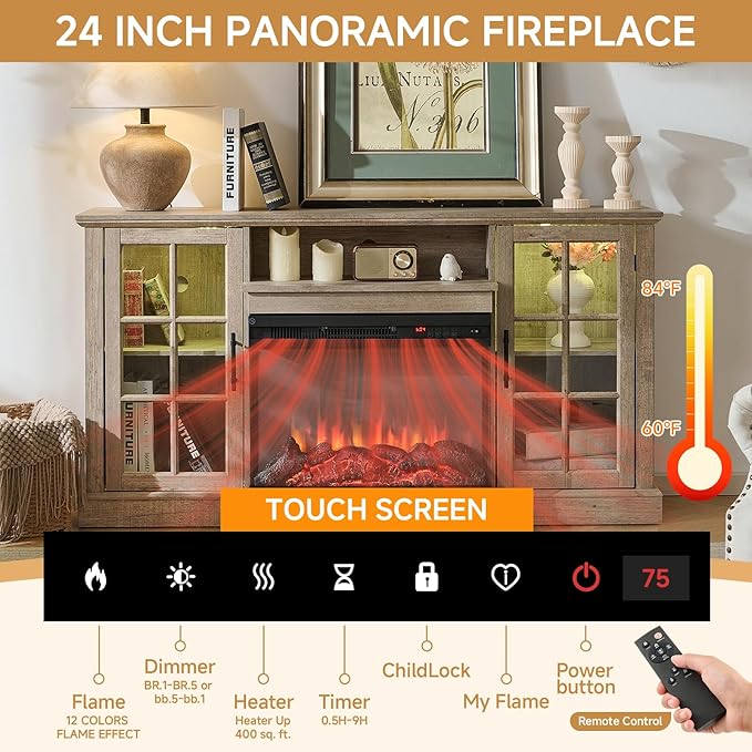 ROCKPOINT 3 Sided Glass 59" Fireplace TV Stand - Image 3