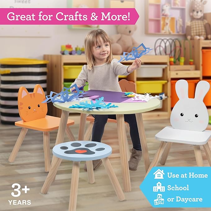 Kids Wooden Animal Table & Chair Set w 4 Seats- Puppy Kitten Bunny Plus Adult - Image 2