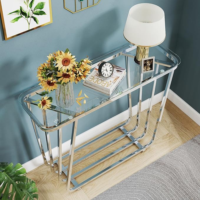 OIOG Glass Console Table for Entryway, Modern Entrance Table - Image 3