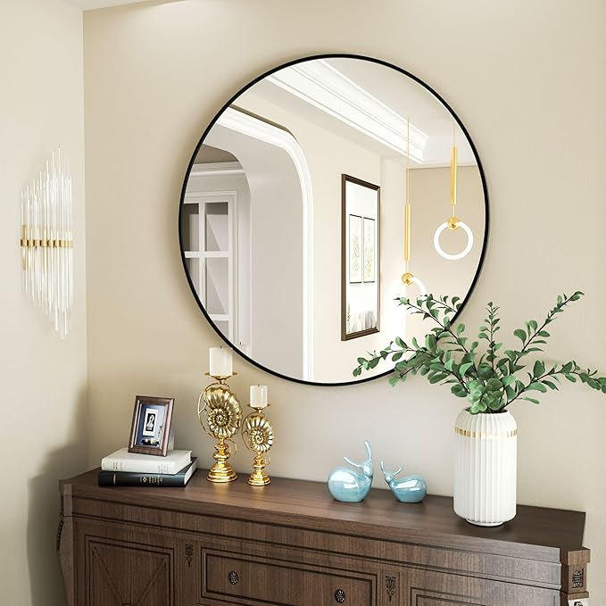 Round Mirror 15.7" Black Wall Mounted Circle Mirrors Vanity Mirror - Image 2