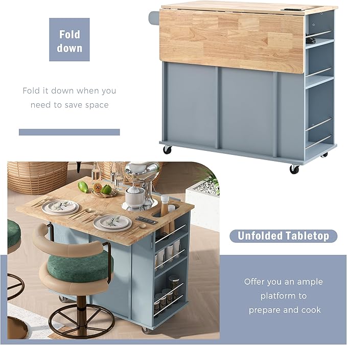 Merax Rubber Wood Kitchen Island - Image 7