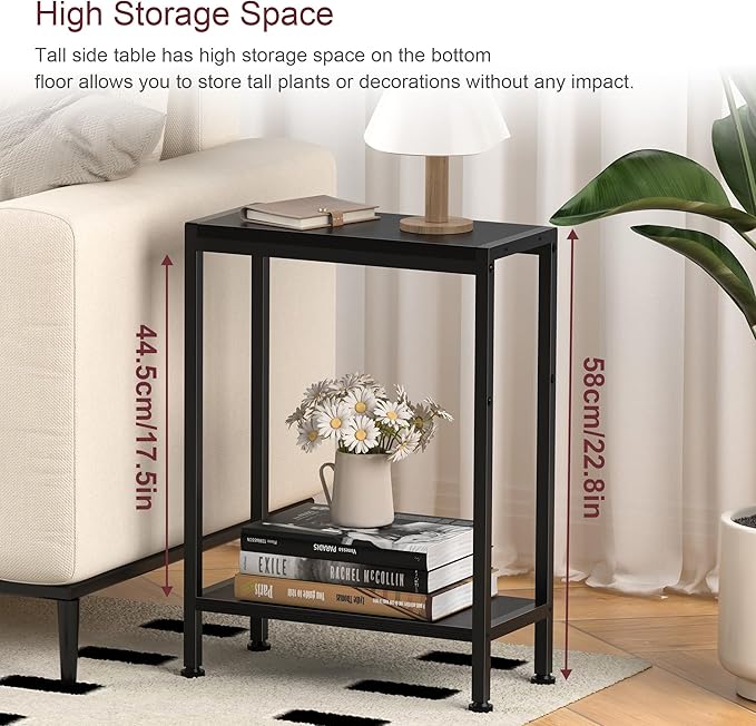 Narrow Side Table for Small Space Set of 2, 2-Tier Small End Table - Image 5