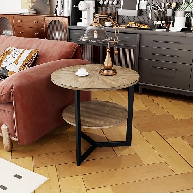 LEEMTORIG Round Side Table, Large 2-Tier End Table Nightstand - Image 3