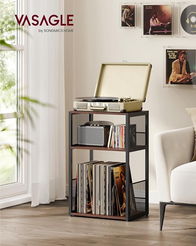 VASAGLE Record Player Stand, 3-Tier Side Table, Vinyl Record Storage up to 100 - Image 2