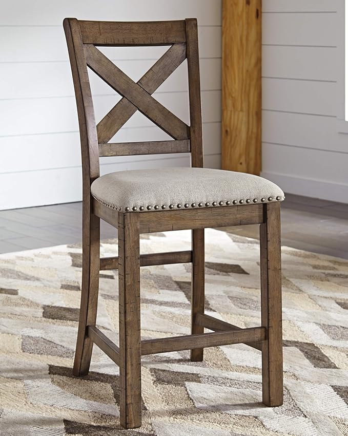 Signature Design by Ashley Moriville Rustic Farmhouse 24.5" Upholstered Barstool - Image 2