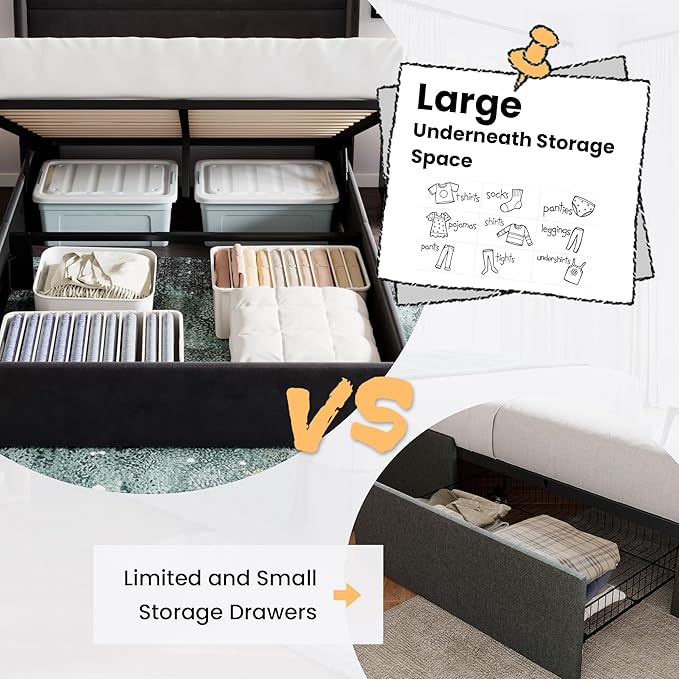SHA CERLIN Full Size Lift Up Storage Bed/Velvet Upholstered/Modern Wingback - Image 4