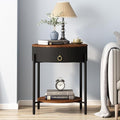 OIOG Modern Side Table with Drawer, Industrial 2 Tier End Table with Shelf by OIOG