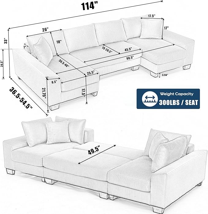 Symmetrical U Shaped Sectional Sofa Convertible Pull Out Sleeper Sofabed - Image 3