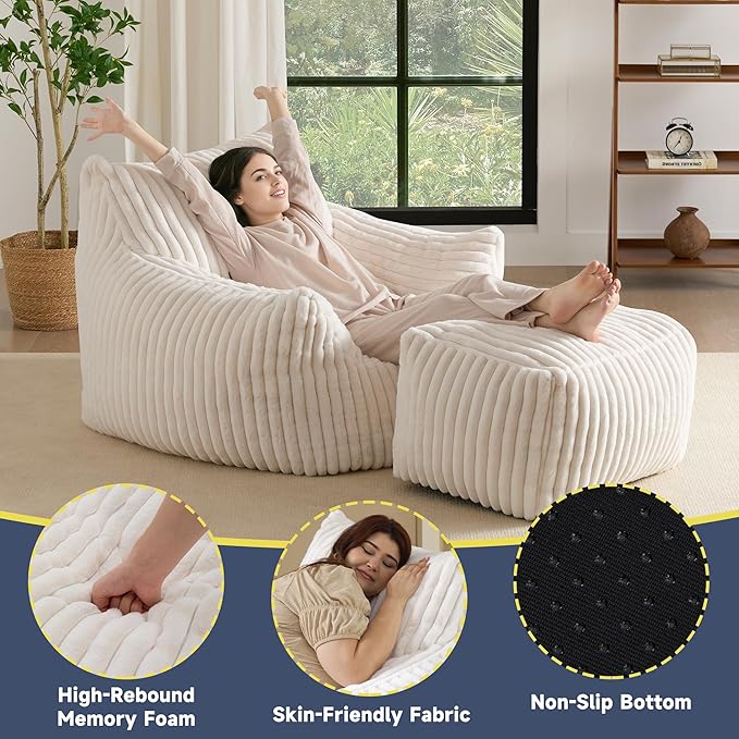 Giant Bean Bag Chairs for Adults, Oversized Chaise Lounge Chair Indoor - Image 3