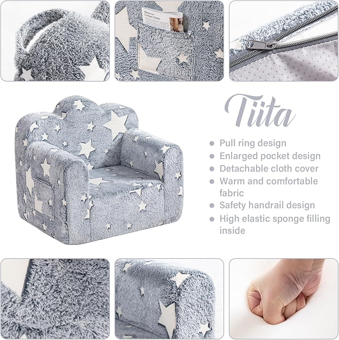 Tiita Kids Couch Plush Toddler Chair, Cloud-Like Glow in The Dark Kids Sofa - Image 4