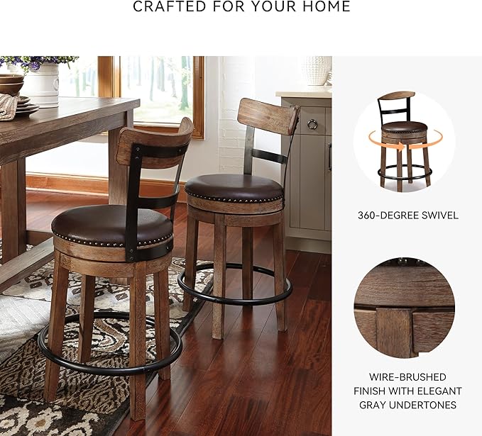 Signature Design by Ashley Pinnadel 24.25" Modern Farmhouse Swivel Counter - Image 5