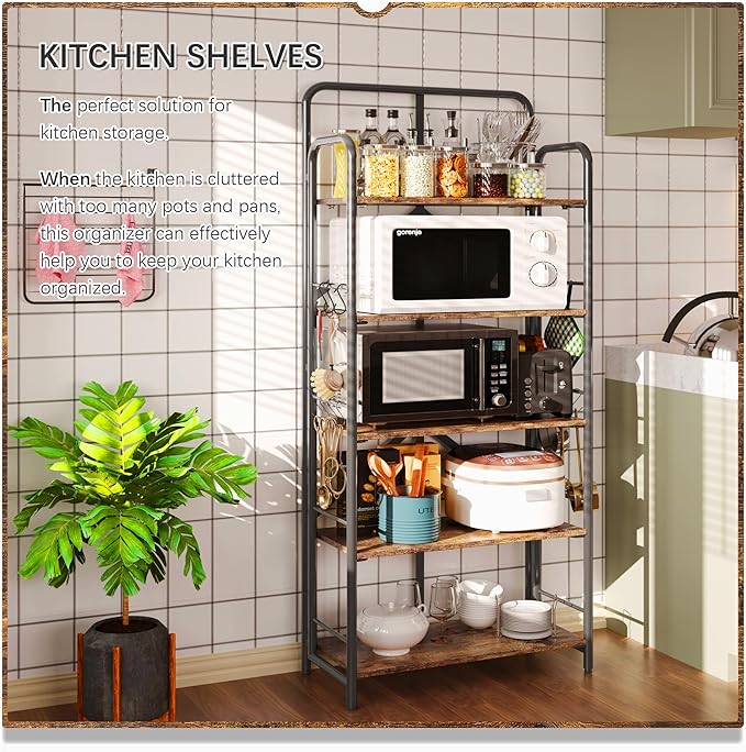 4NM No Assembly Folding Bookshelf 5 Tiers Vintage Industrial Black Book Shelf - Image 5