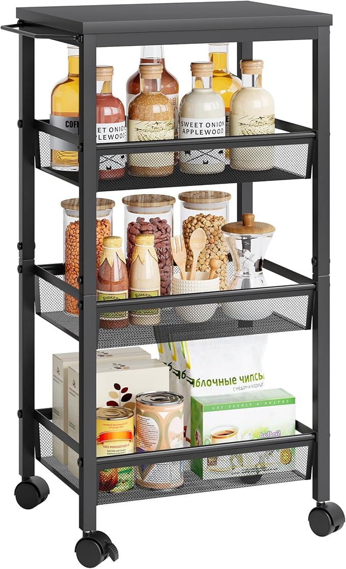 Hoctieon Rolling Storage Cart, 4-Tier Wide Panel Rolling Kitchen Storage Cart - Image 9