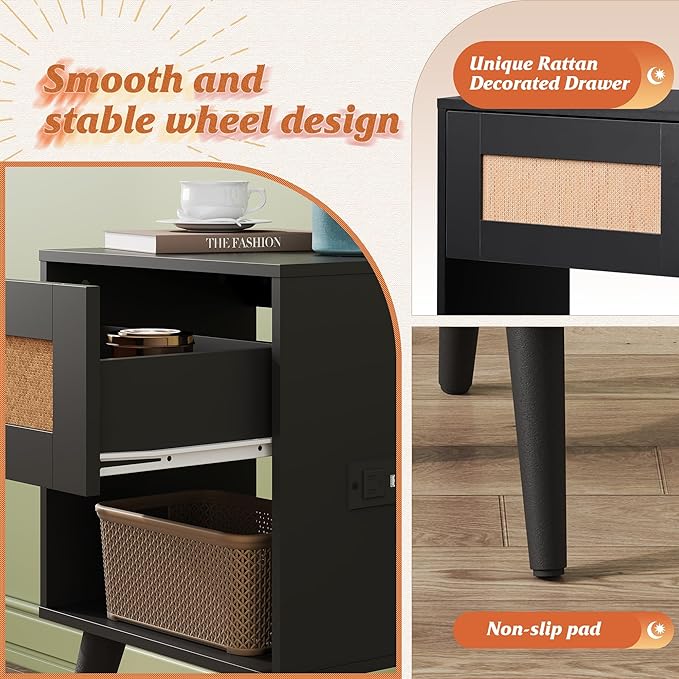 WLIVE Black Rattan Night Stand - Image 6