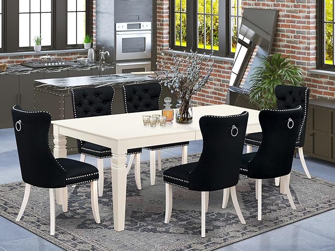 East West Furniture LGDA7-LWH-24 7 Piece Dining Set Includes a Rectangle - Image 2