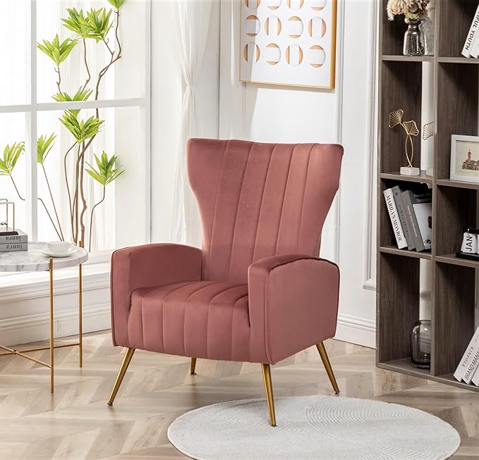 Container Furniture Direct Modern Velvet Accent Chair, Channel Tufted Bedroom - Image 6
