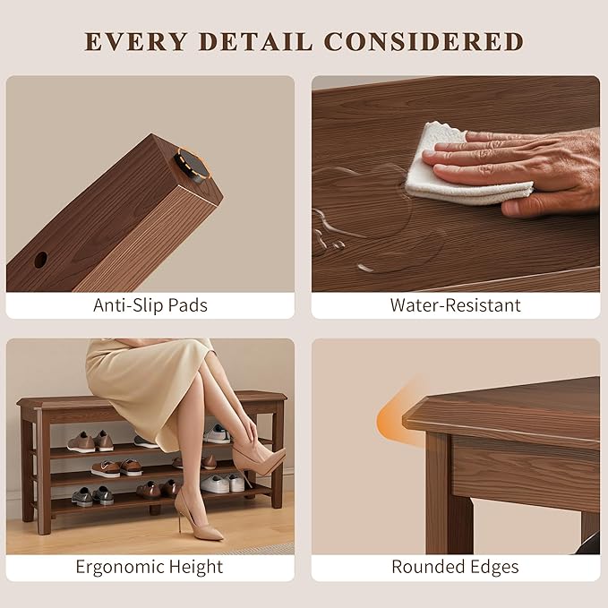 Shoe Rack for Front Door Entrance, Solid Wood Shoe Bench for Closet, Holds Up - Image 7