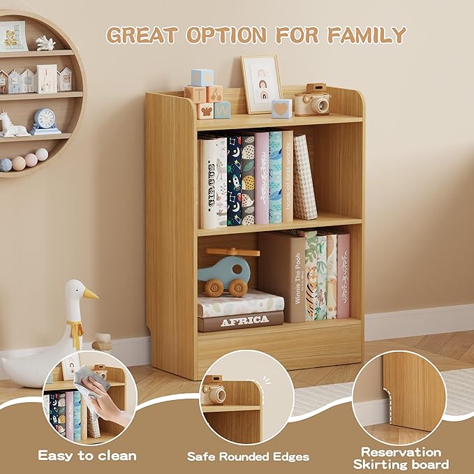 Lkeiyay Kids Bookshelf and Toy Storage Organizer, 3-Tier Wood Montessori Shelf - Image 5