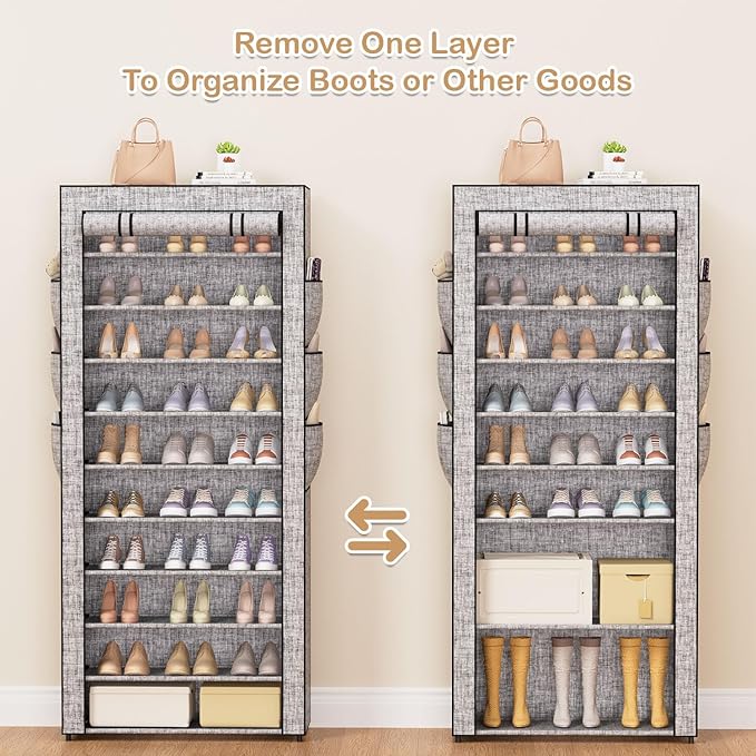 Covered Shoe Rack Tall Metal Shoes Rack Organizer - Image 3