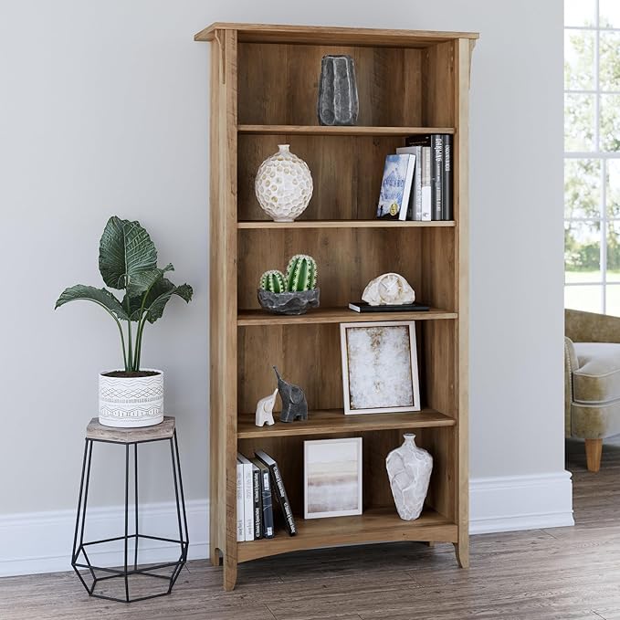 Bush Furniture Salinas 5 Shelf Bookcase in Reclaimed Pine, Tall Bookshelf - Image 2